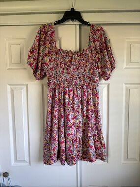 Ditzy Floral Puff-Sleeve Mini Dress
